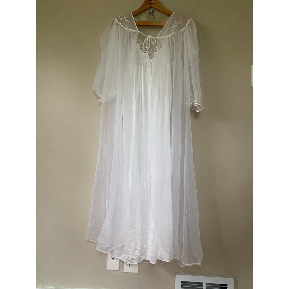 VTG KAYSER Womens Sheer Peignoir Nightgown & Robe Set Medium 1960-70s Bridal
